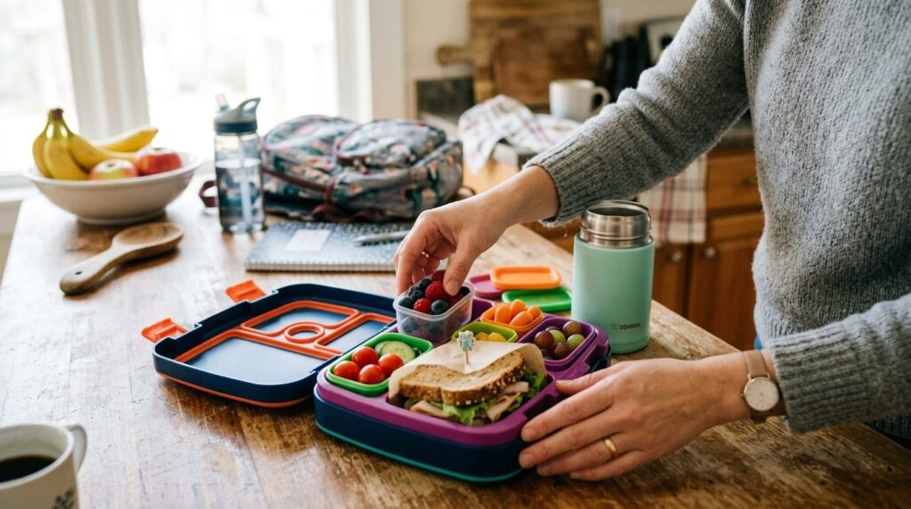 Realistic stock photo of a school morning scene, 16:9 format