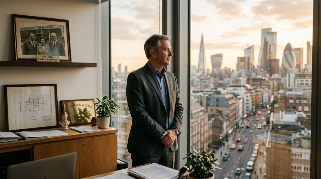 Professional photograph of a family business owner standing 