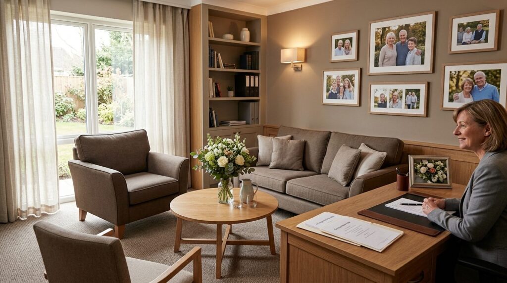 Serene interior shot of a professional funeral home consulta