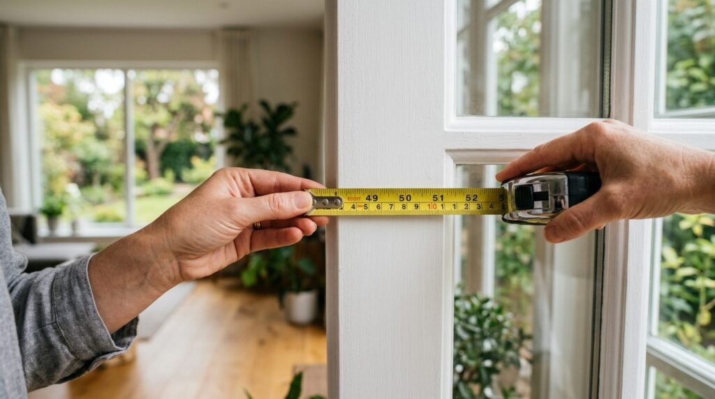 Close-up realistic shot of hands holding a metal measuring t