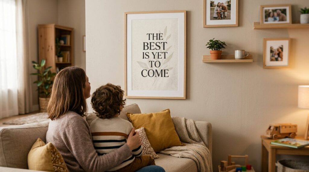 Close-up lifestyle shot of a family living room with a 50x70